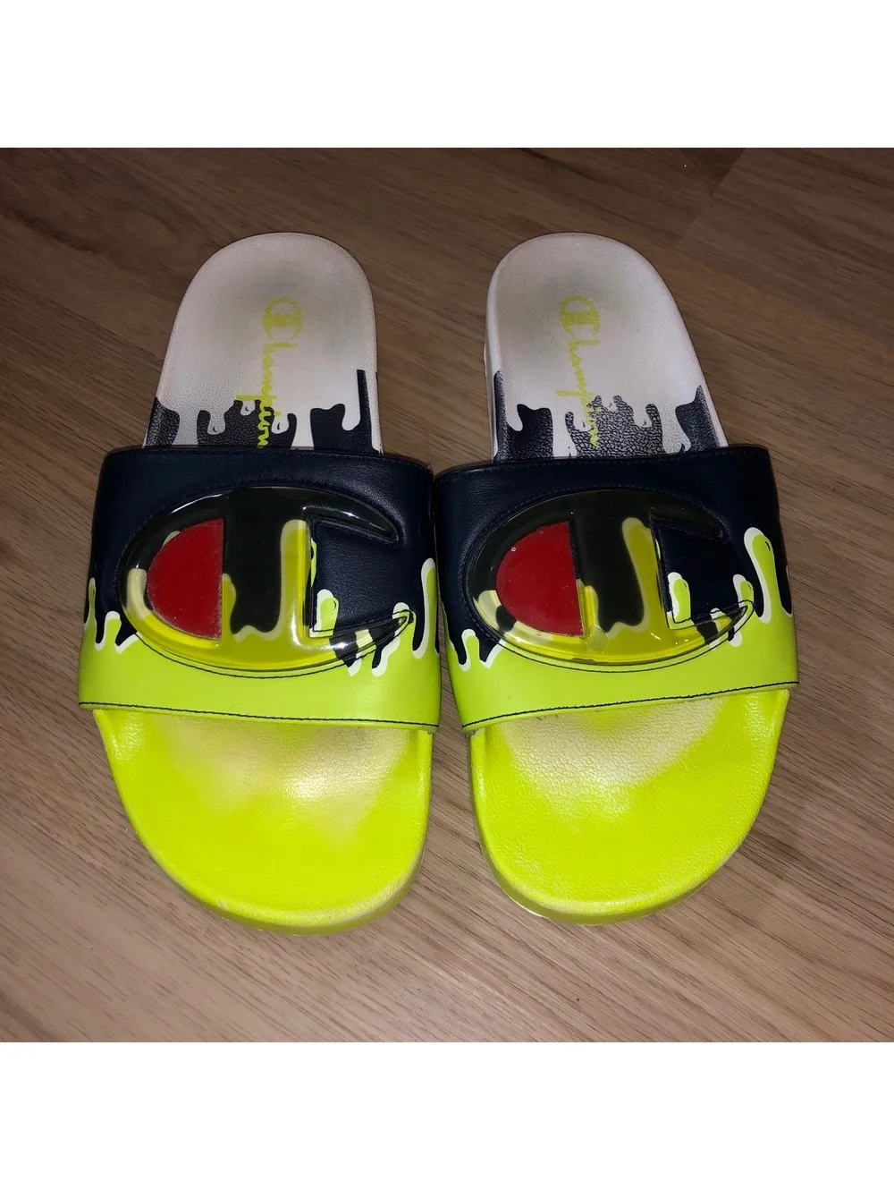Champion Slides Sandals IPO DRIP Molded White Lime Green Navy Blue Mens Size 11